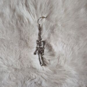 Single Skeleton Earring Silver Tone Long Dangly Halloween Costume Spooky Fun Oct